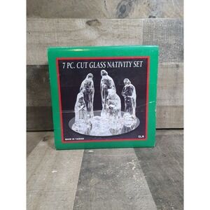 Vintage‎ Cut Glass Nativity Set 7 Piece Mirror Taiwan box